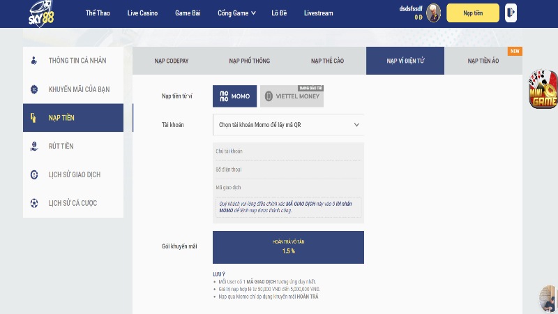 Nạp tiền FB88: Hướng dẫn các bước giao dịch tại nhà cái 3 Giao dịch thông qua momo